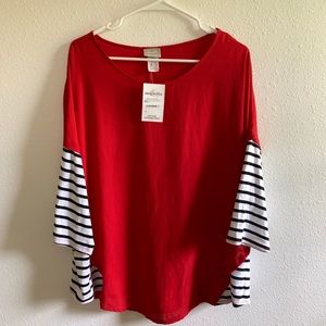 Plus size red blouse top strip sleeves NWT 3x
